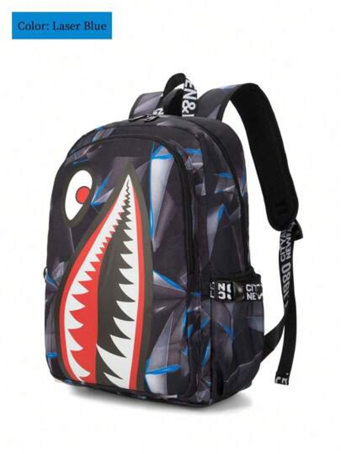Unisex Fashion Shark Mouth Print Backpack Shoulder Bag Contrast Blue Lightning Graphic School Laptop Bag With Adjustable Strap Random All Over Printed