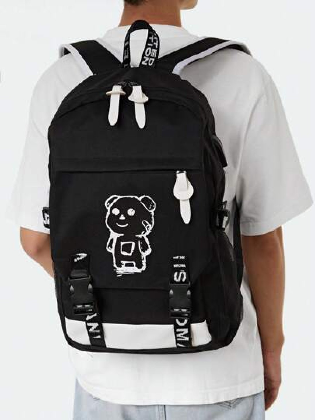 15 Inch Men Cartoon Bear Graphic School Bag School Bags Schoolbag School Backpack For School Daypack Laptop Bag Computer Bag Book Bag Rucksack Shoulder Bag Travel Bag Sport Bag College Bag Business Ou