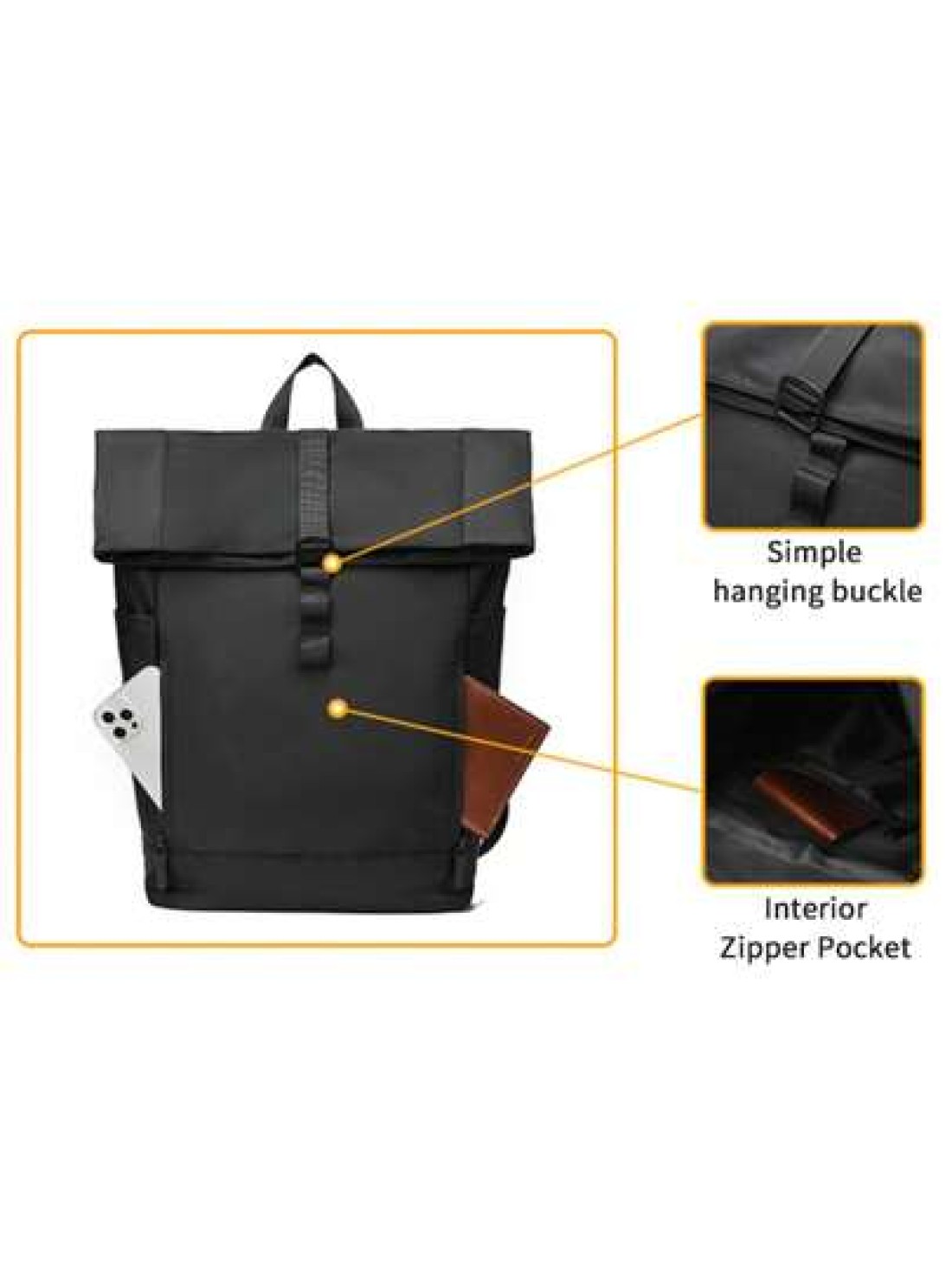 1pc Men s Backpack New Fashion Roll Top Flap Double Strap Backpack Large Capacity Business Casual Sports Outdoor Travel Waterproof Nylon Solid Color Music Festival Gift