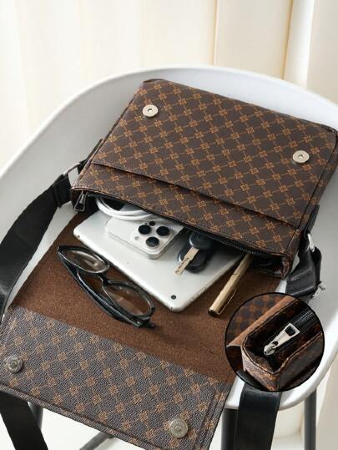 Flip Top Shoulder Bag European American Fashion Crossbody Bag Horizontal Large Capacity Business Casual Laptop Messenger Bag Floral Backpack