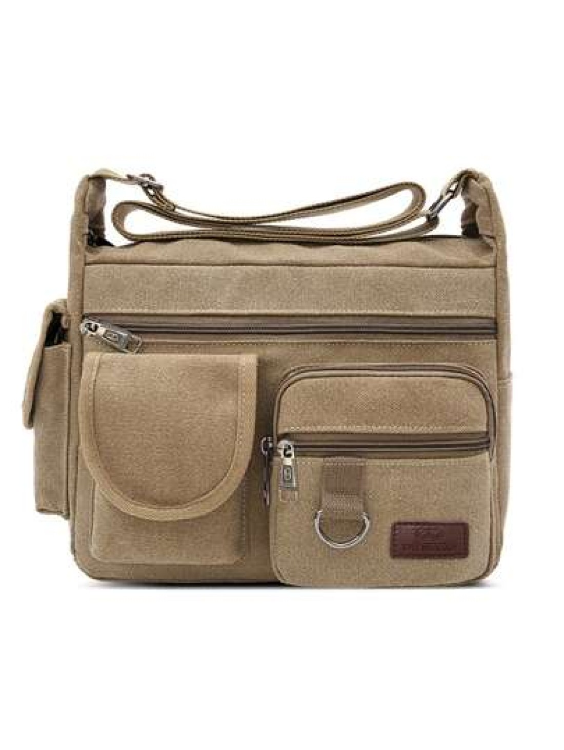 1Pc Khaki Canvas Shoulder Bag Large Capacity Multilayer Messenger Bag Student Travel Shoulder Bag Crossbody Bag Sling Bag For College School Lightweight Multifunctional Dad College Bag Freshman Multi