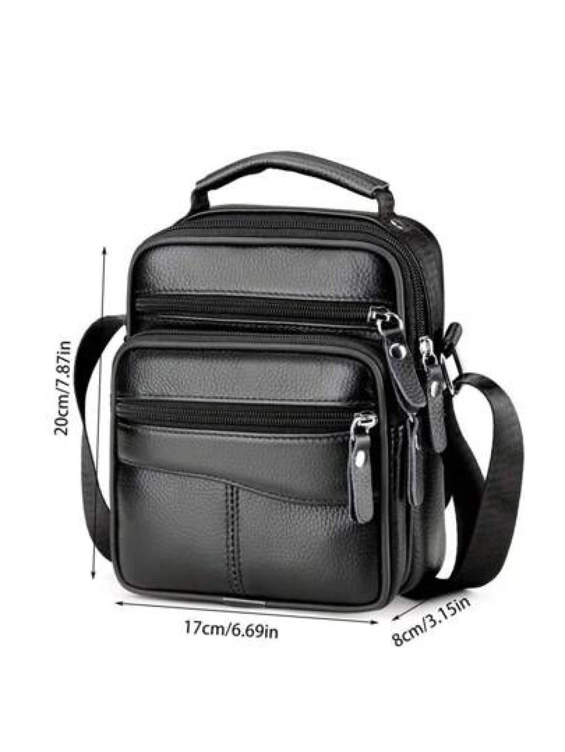 Men s Casual Genuine Leather Multifunctional Adjustable Shoulder Bag Black