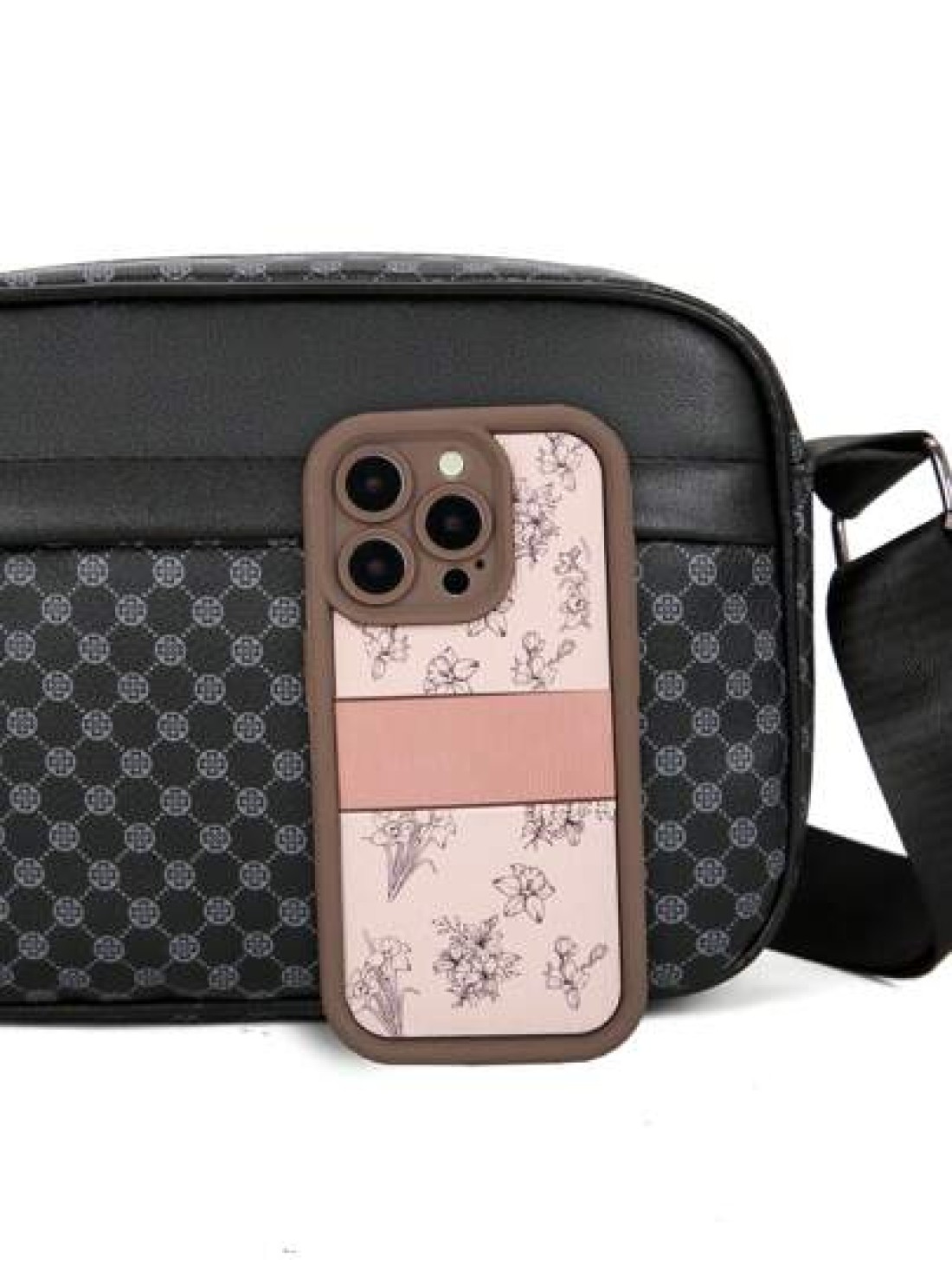 New Black PU Printed Sophisticated Men Sling Bag Dark Style Small Pouch Bag For Business Commute Travel Phone Holder Fashion Casual Outdoor Fitness Cycling Street Shoulder Bag Gift Adjustable Strap Zi