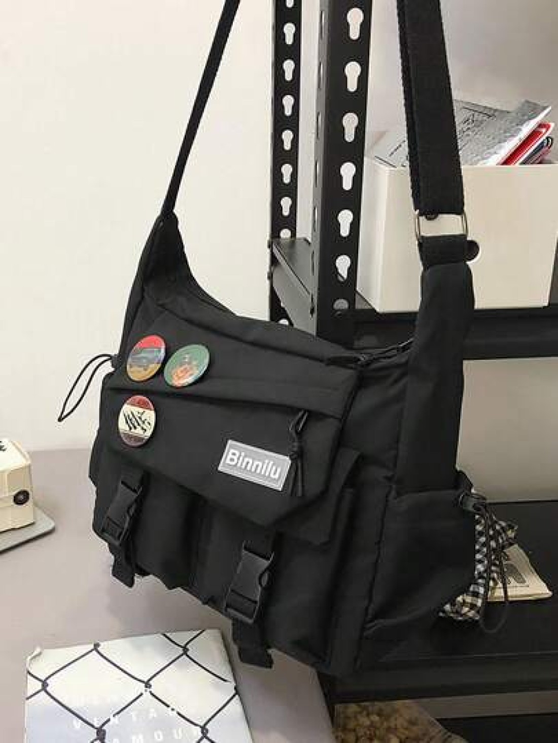 Preppy Style Nylon Crossbody Bag Large Capacity Messenger Bag For Outdoor Activities School Work Travel Daily Use Sling Shoulder Side Vacation School Summer Carry On Black Personalized Gifts Dad Husba