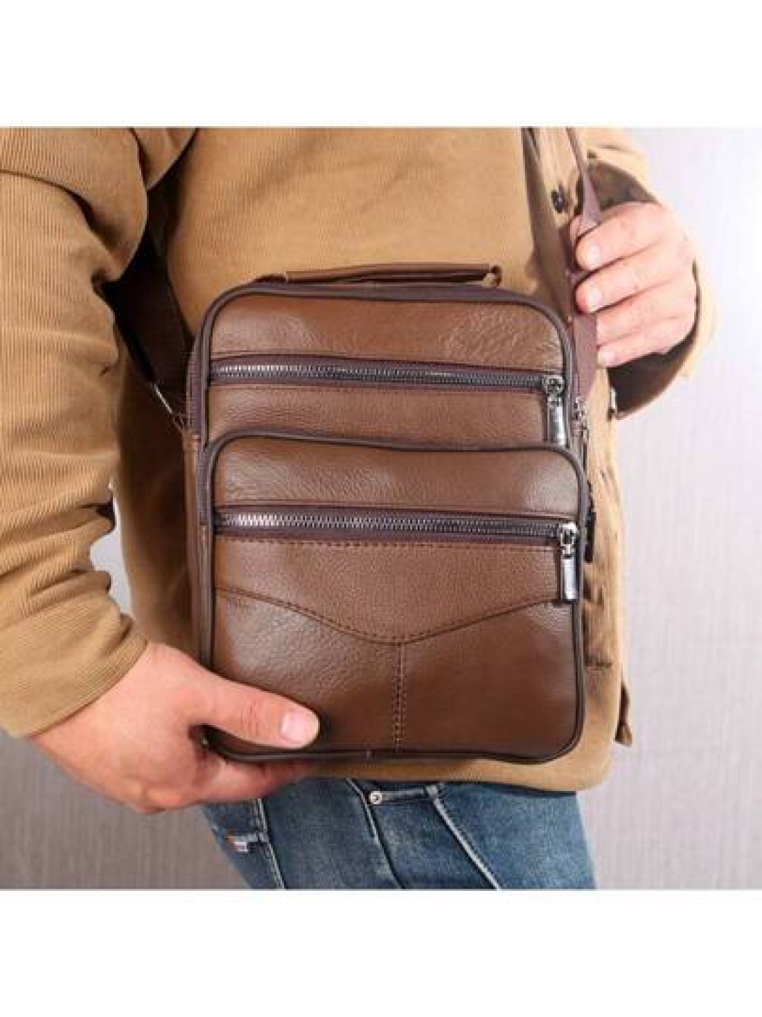 Top Grain Leather New Business Men s Messenger Bag Multi Layer High Capacity Lightweight Suitable For Commuting Travel Shopping Soft Texture Wear Resistant Waterproof