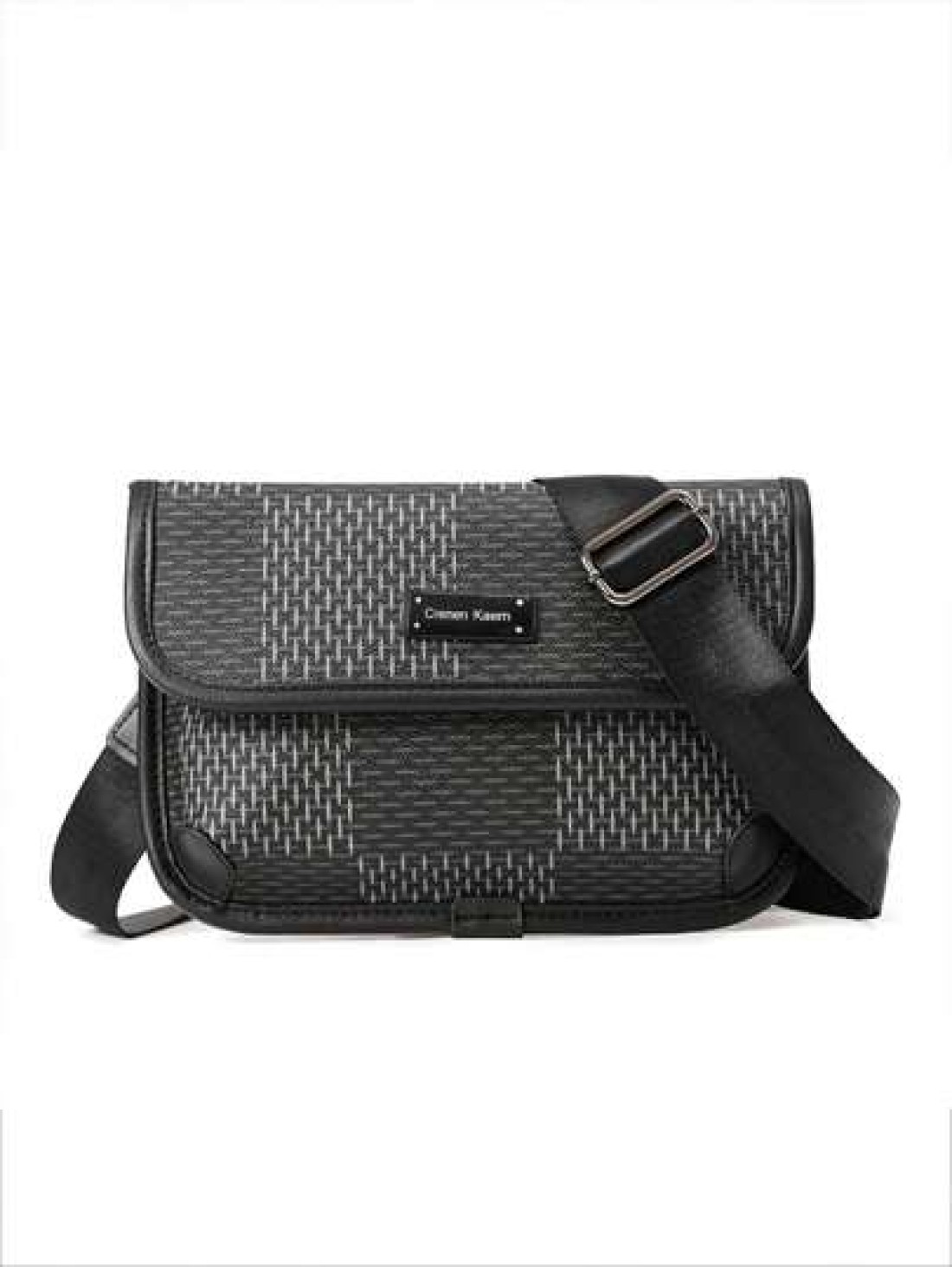 New Men s Flip Cover Mailman Bag Large Capacity Fashionable Checkered Embossed Small Chest Bag Versatile Outdoor Men s Crossbody Bag PU Waterproof Small Square Bag Men s Shoulder Bag Wear Resistant Co