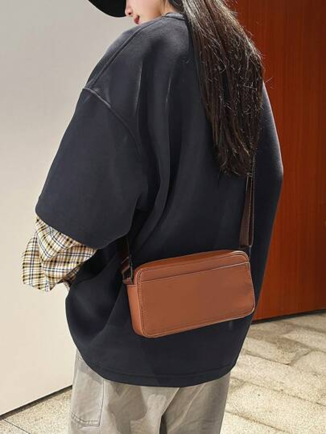 peach tree Men s Box Bag Sling Bag Shoulder Bag Small Square Bag Business PU Waterproof Flap Bag Wallet Business Storage Bag Suitable For Business Trips Graduation School Supplies