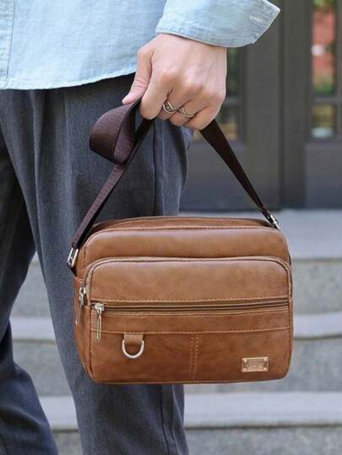 Men s Horizontal Strap With Ring Crossbody Leisure Shoulder Bag Suited For Male Travelers Students And Daily Commuters