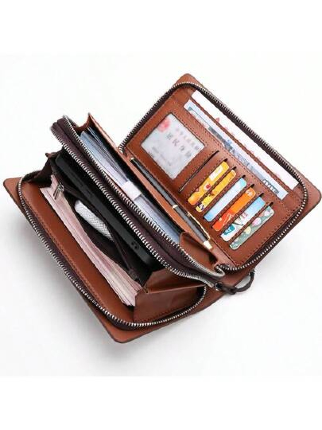 A Black And Brown Kangaroo PU Material Waterproof And Wear Resistant Double Zipper Closure Business Men s Wallet Clutch Bag Multi Functional Large Capacity Hand Held Bag New Style For Spring And Summe