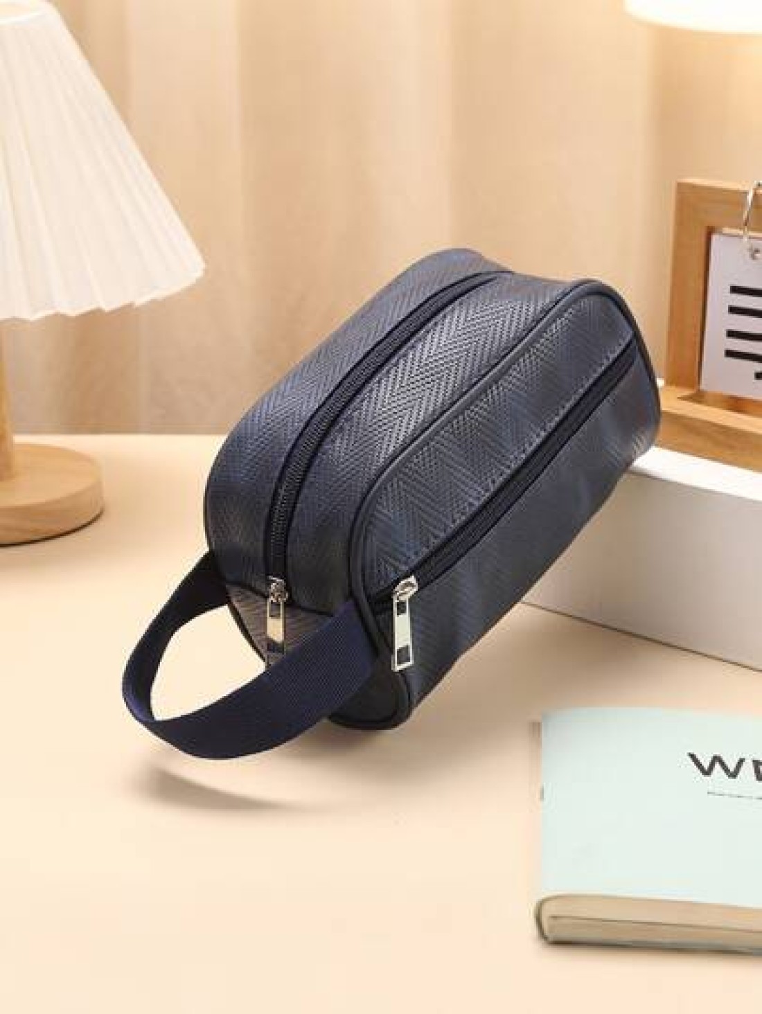 Men Waterproof Travel Toiletries Storage Bag PVC Lychee Pattern Cosmetic Bag Portable Makeup Organiser Male Zipper Handbags