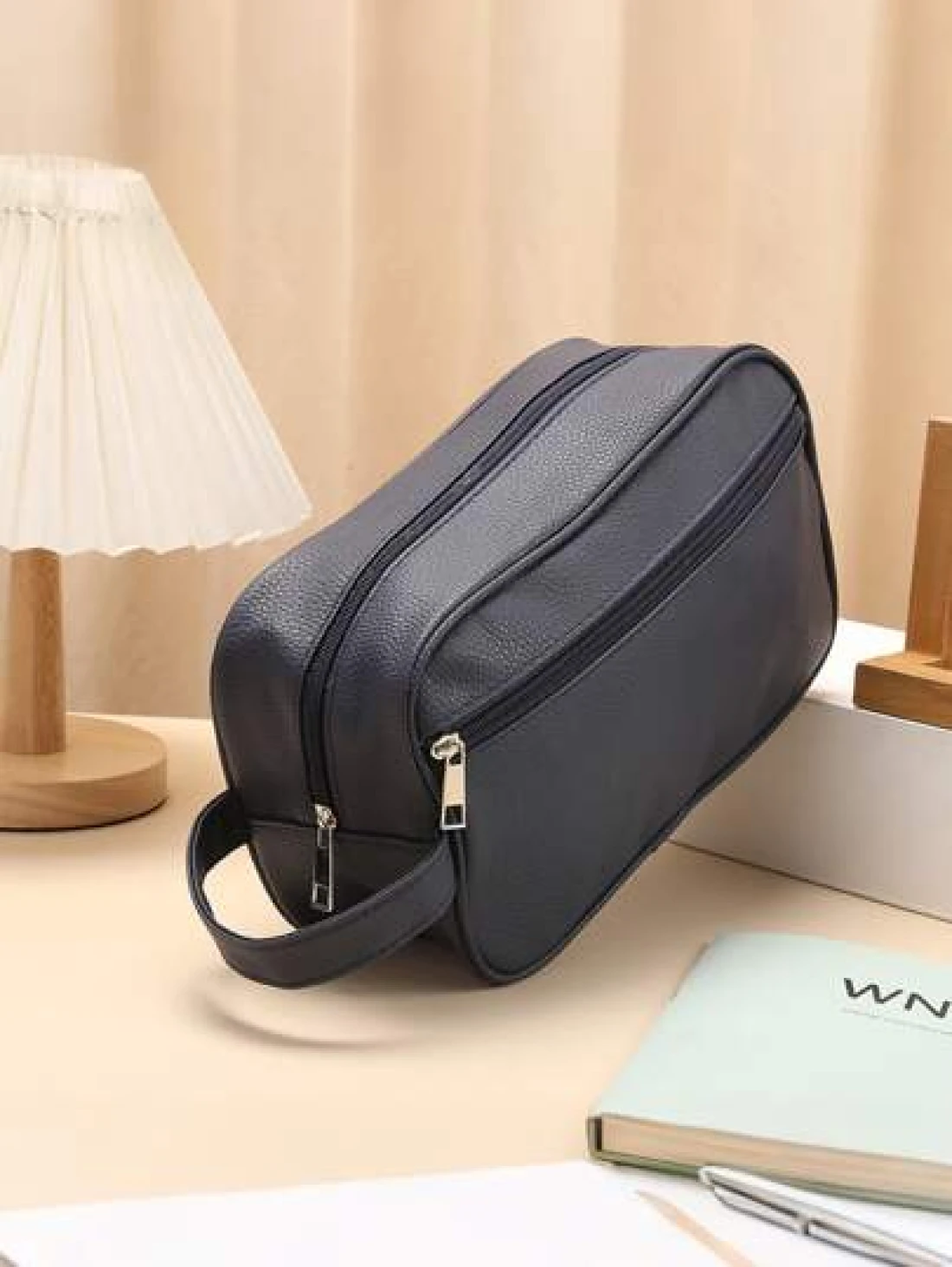 Men Waterproof Travel Toiletries Storage Bag PVC Lychee Pattern Cosmetic Bag Portable Makeup Organizer Male Zipper Handbags