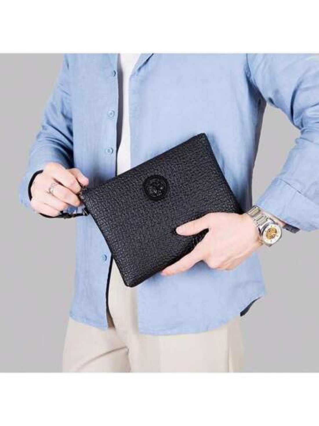 Men s PU Embossed Clutch Wrist Bag