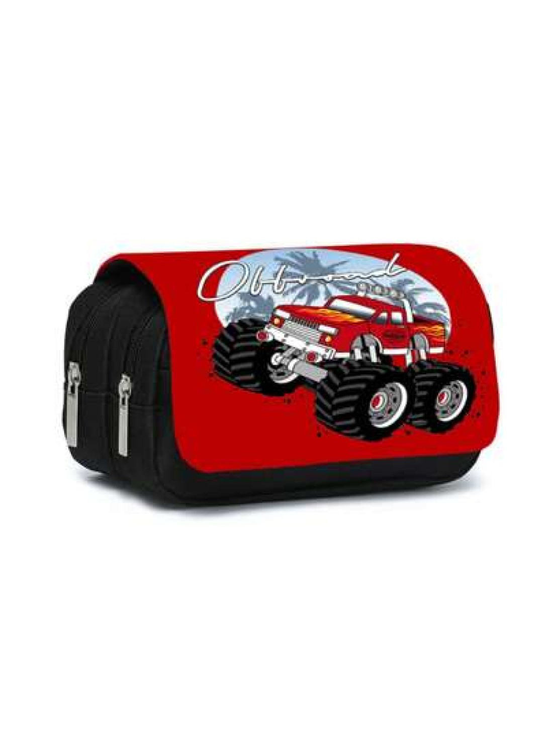 Truck Pattern Printed Double Layer Flip Pen Bag