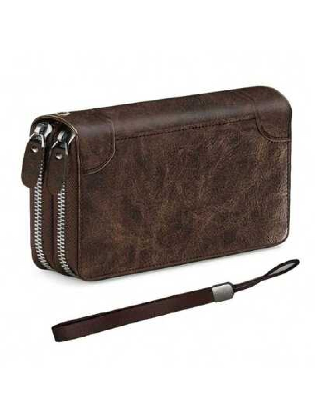 Hot New Retro Large PU Leather Wallet Double Zipper Clutch Long Leather Phone Purse Business Hand Clutch Bag Card Holder Travel Must Haves Wristlet Wallet Purse Essential Items Men Christmas Gifts Gif
