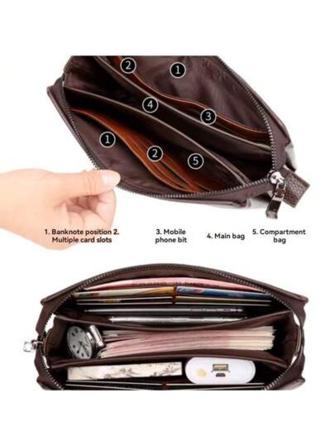 Leather Men Clutch Bag Wallet Business Men Password Lock Wallet Theft Proof Handbag With Cell Phone Holder Travel Bag Coffee Color School Bag Commute Freshmen High School College Dorm Practical Gifts