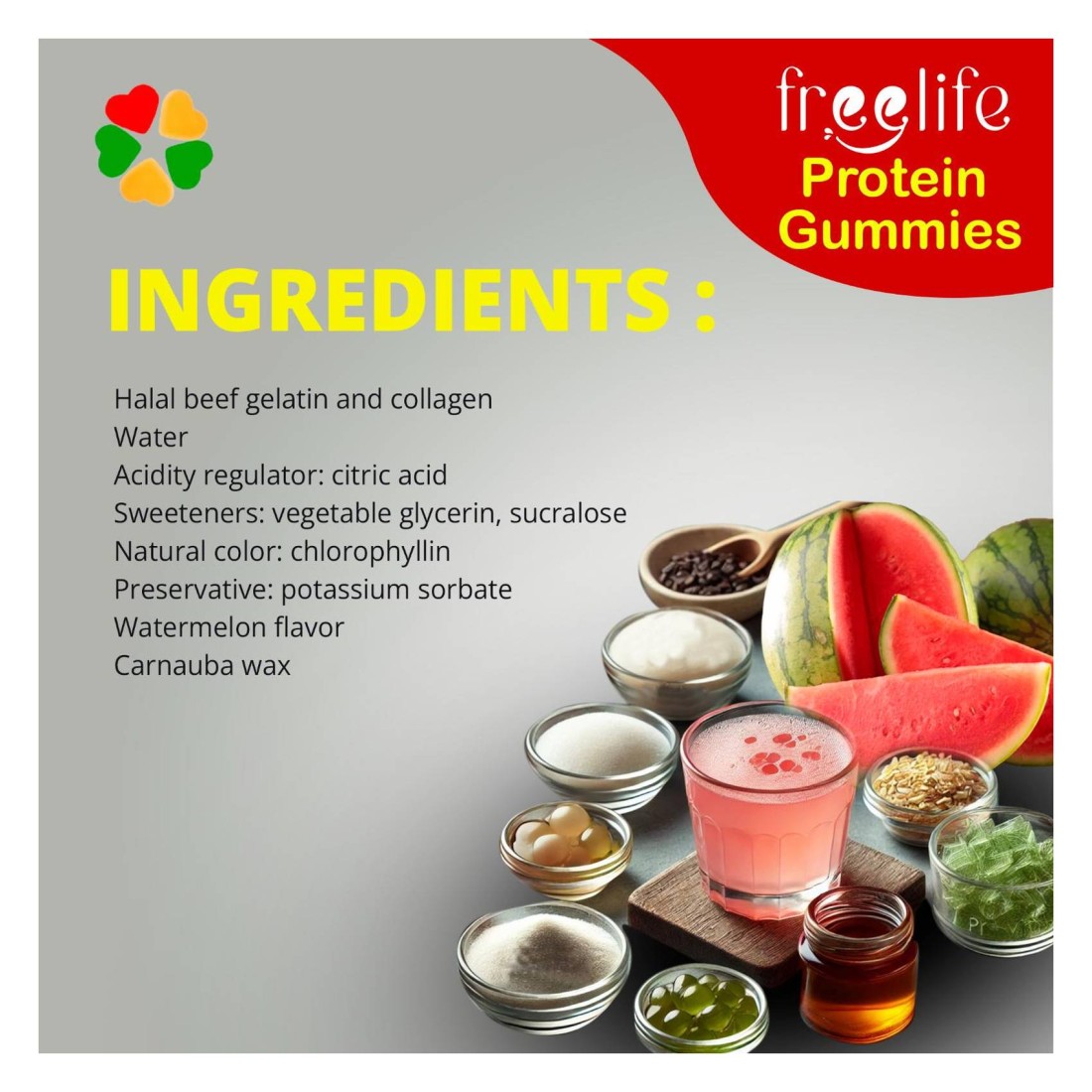 Freelife Watermelon Flavour Protein Gummies, 32g