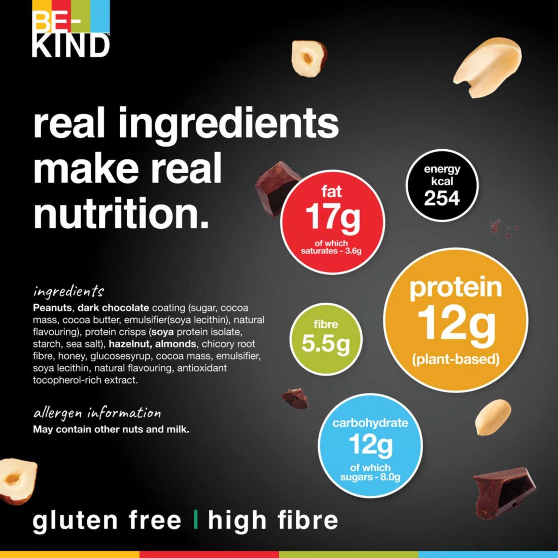 Be-Kind Hazelnut Dark Chocolate Protein Bar, 50g Pack of 12