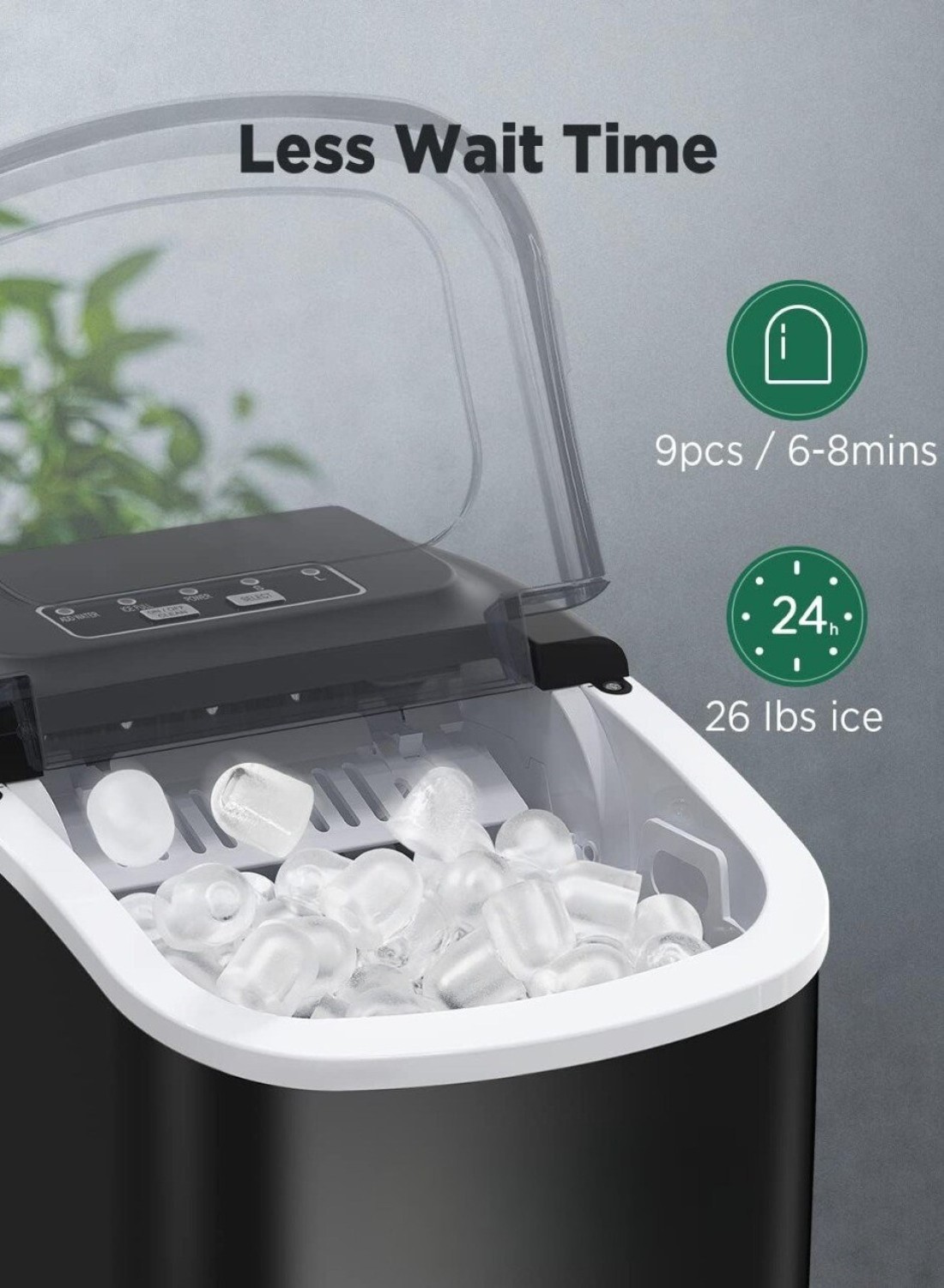 Portable Ice Maker for Countertop, 9 Ice Cubes in 6 Mins, 26lbs Ice/24H, Self-Cleaning, with Ice Spoon &amp; Basket, Ideal for Home, Kitchen, Office, Camping