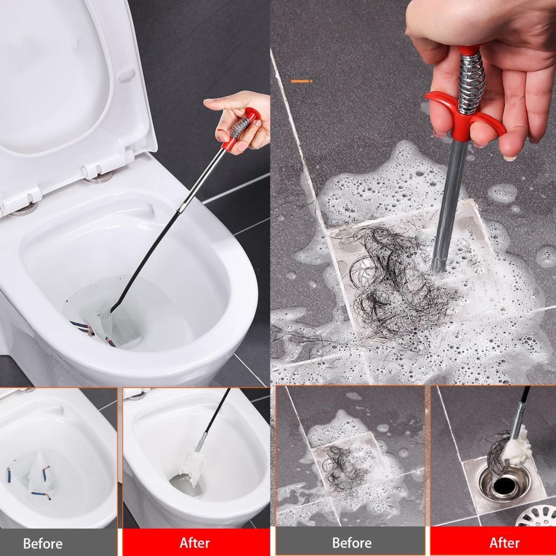 62-Inch Drain Snake Tool - Heavy-Duty Hair Clog Remover &amp; Sink Cleaner for Kitchen, Bathroom, Shower, Tub, and Toilet.
