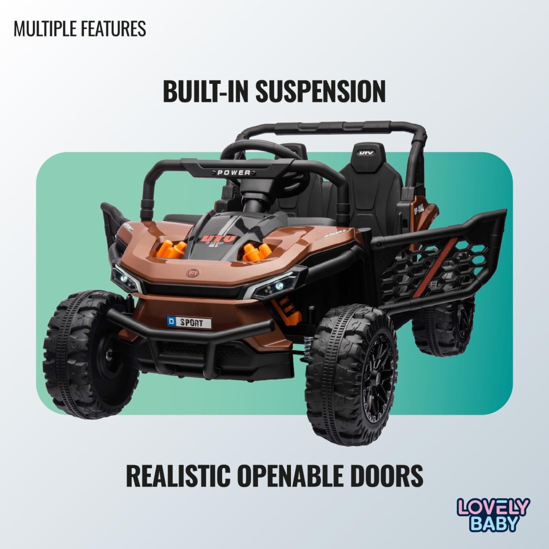 Lovely Baby Powered Riding Jeep for Kids LB 5151, Battery Operated Power Truck with Remote-Control, Light, Music, Best Gift for children 1-4 Yrs - Brown