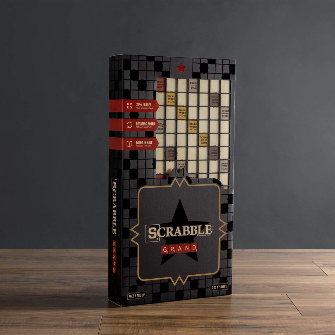WS Game Company Scrabble Grand Folding Edition with Rotating Wooden Game Board