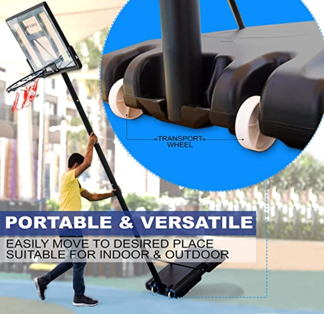 SKY LAND Sports Basketball Hoop Basketball Goal on Wheels Adjustable Height 5 - 10 FT, 44" Backboard For Adults & Kids, Outdoor Basketball Stand, EM-1873