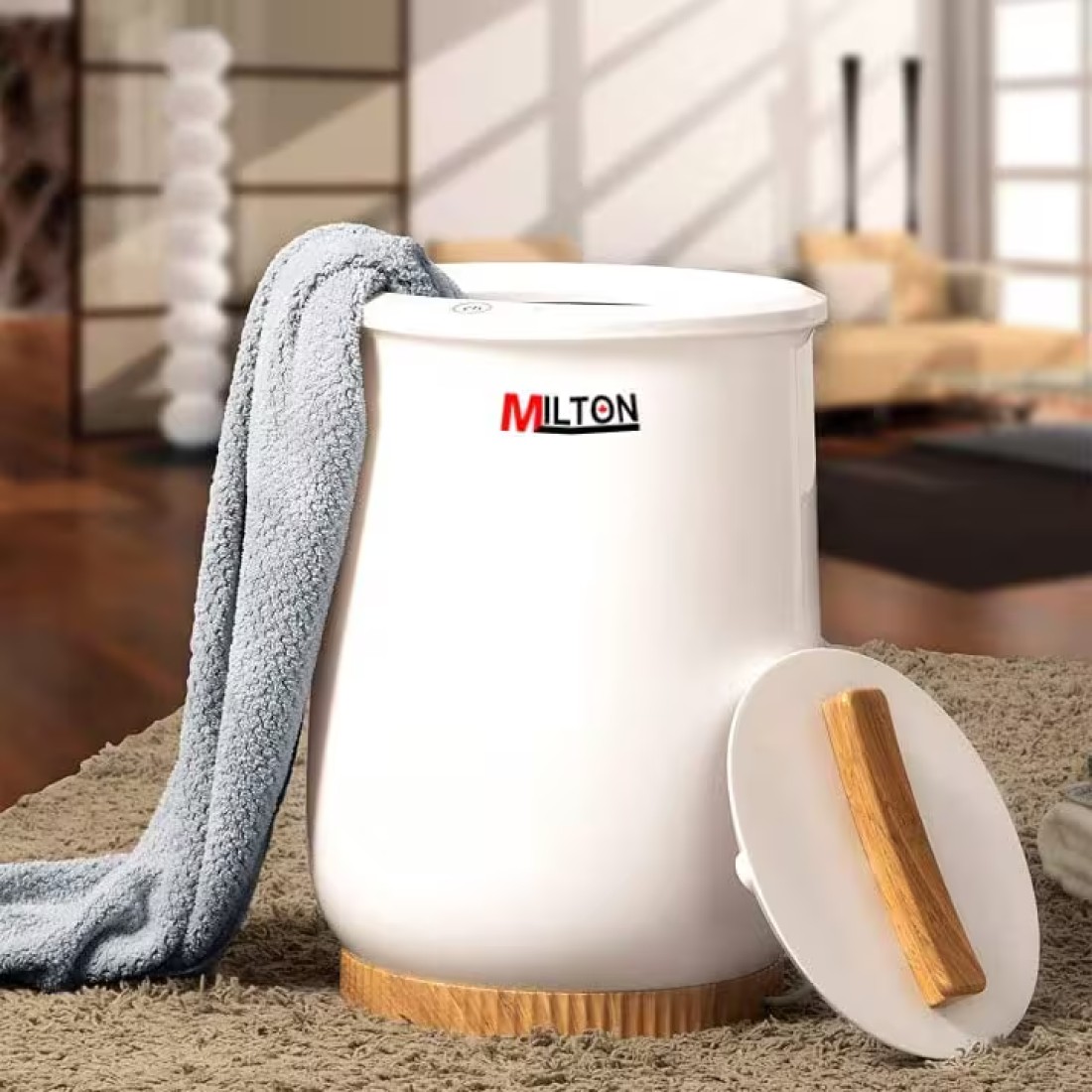 Milton Bucket Style Towel Warmer, Luxury Bucket Towel Warmer, Large Towel Warmer for Bathroom, Auto Shut Off, Fits Up to Two 40&quot;X70&quot; Oversized Towels, Bathrobes, Blankets, PJ&#39;s &amp; More, White, CL1.