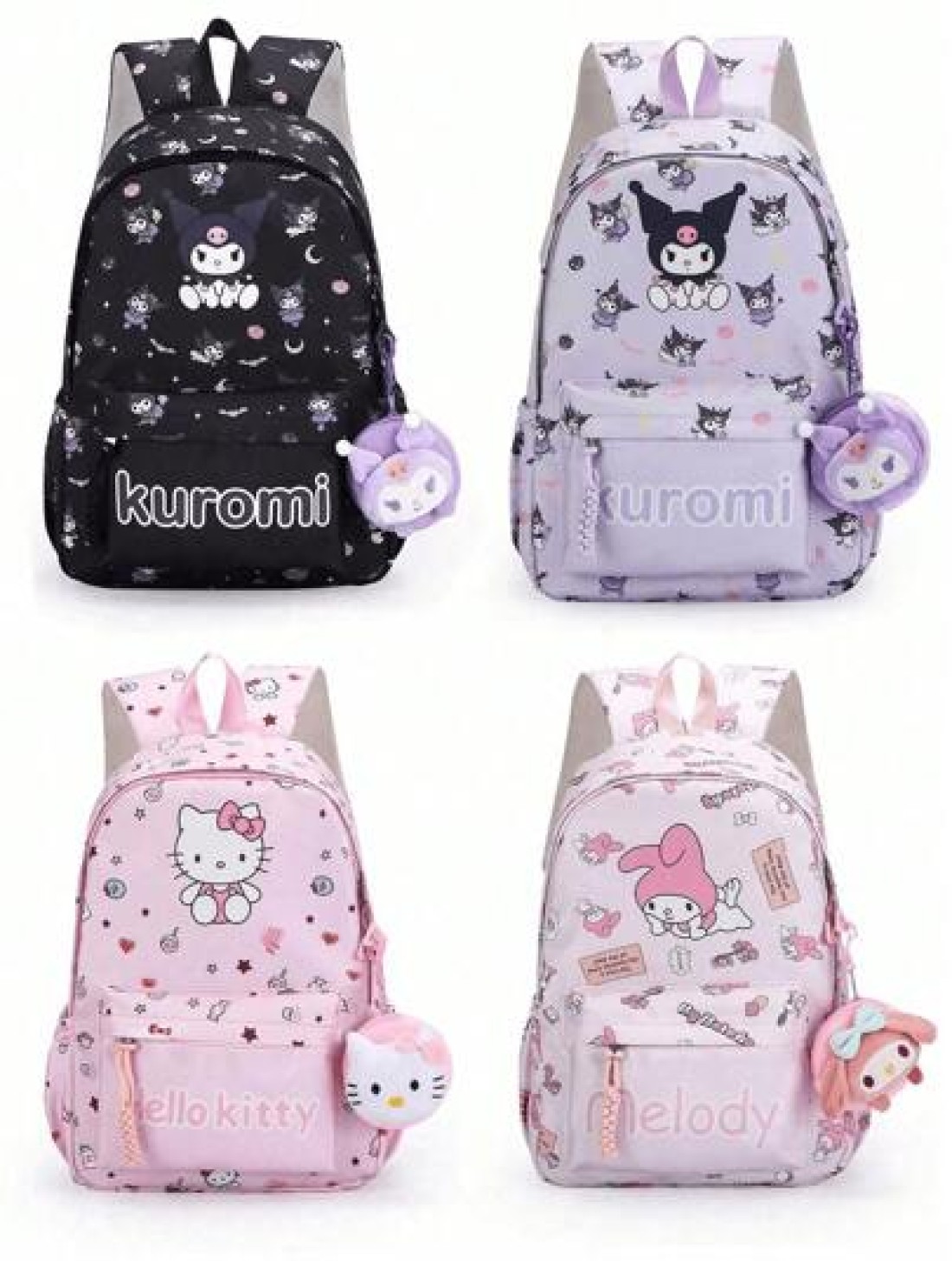 Sanrio 1 حقيبة ظهر، حقيبة مدرسية أنيقة كاواييي، حقيبة ظهر ملونة للبنات، حقيبة نهارية قابلة للطي ذات سعة كبيرة