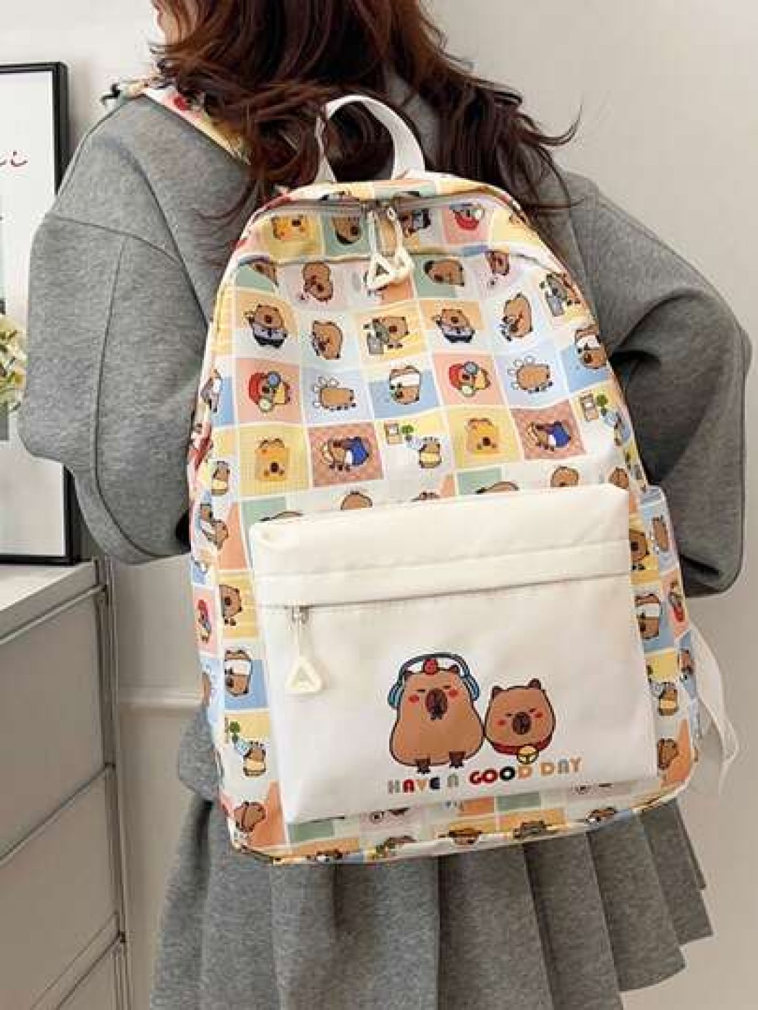 New Large Capacity Campus Style Double Backpack For Girl Capibara Dolphin Student Backpack Suitable For Junior High School Senior High School And University Students Bag