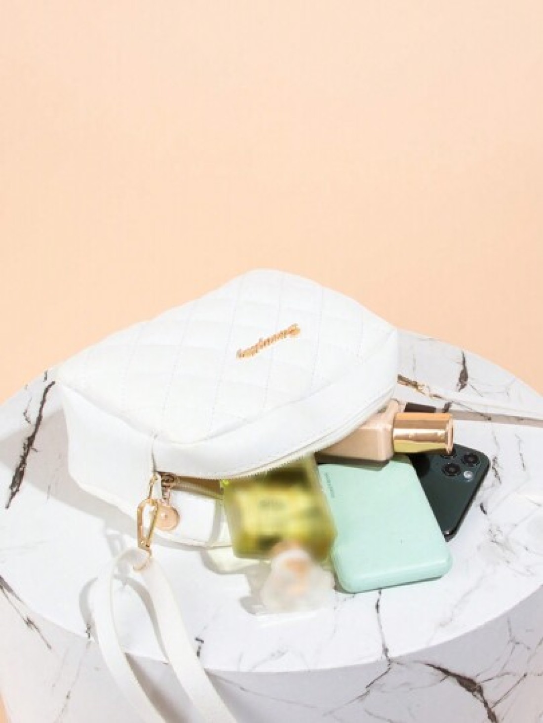 Quilted Zipper Square Bag Metal Letter Decor Shoulder Bag Adjustable Fashionable Girls Crossbody Bag Casual Phone Pouch