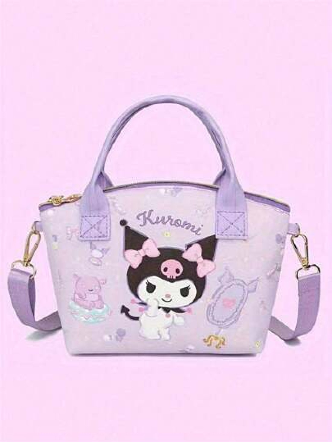 Sanrio حقيبة كتف وحقيبة مكياج ذات حزام كروس للأطفال بشخصيات Sanrio قطعة واحدة