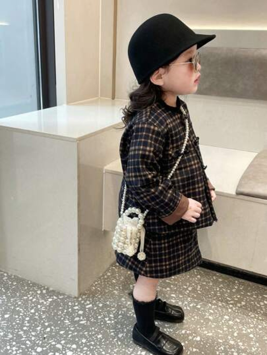 Girls Faux Pearl Beaded ABS Drawstring Satchel Bag