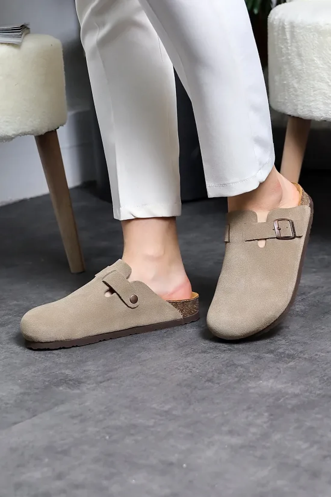 Land of Cork Unisex Suede Snap Closed Slippers - Anatomical Natural Cork Sole, Comfort