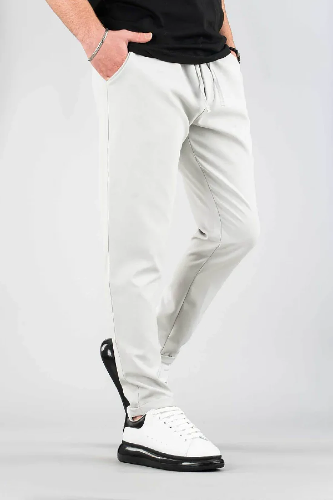 bombe Men's Jogger Pants Elastic Waist Drawstring Cotton Casual Boyfriend Pants Gray