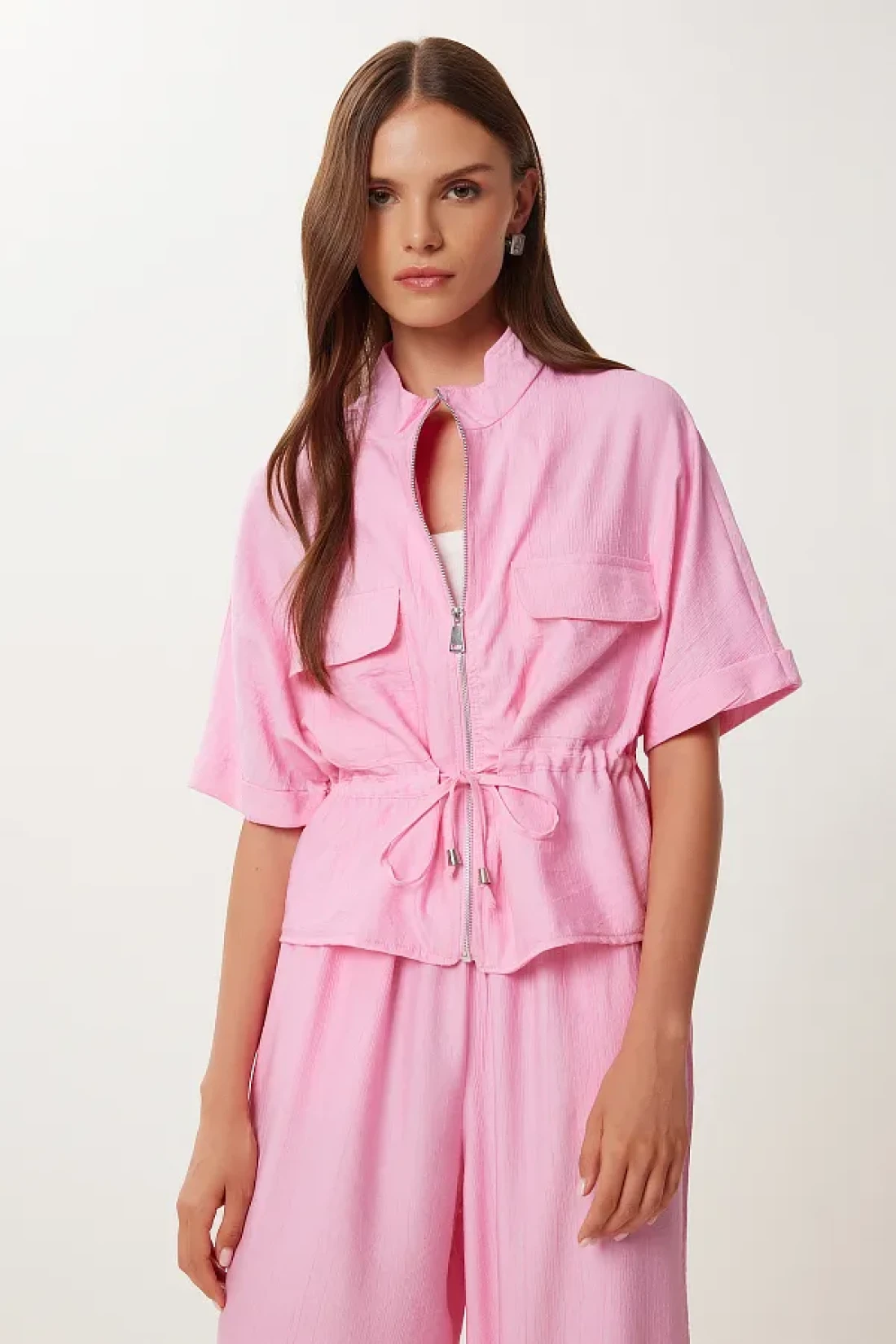 Lovelyİstanbul Crinkle Effect Jacket Pants Suit Dark Pink Ldp0053