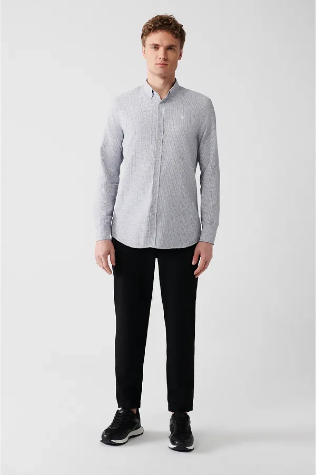 Avva Men's Black Easy-Iron Buttoned Collar Dobby Shirt A31Y2064