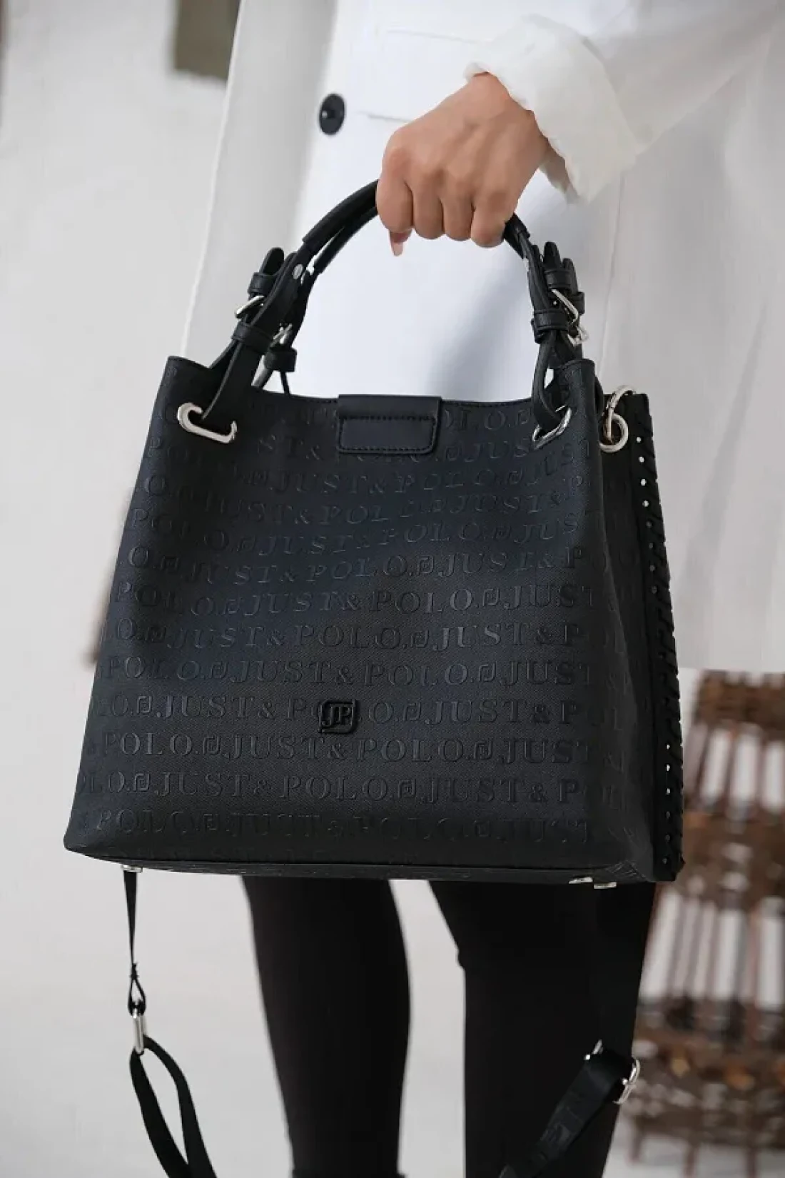 Just Polo Large Size Daily Women's Shoulder Bag - 4 Compartments, Back Pocket, Hand Knitted, Wallet Gift 33X26 cm 2180