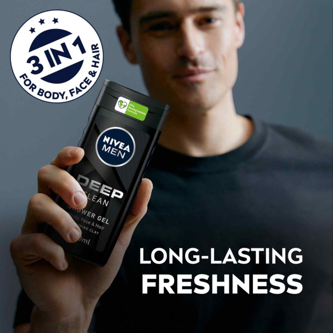 NIVEA MEN 3in1 Shower Gel DEEP 250ml Pack of 3