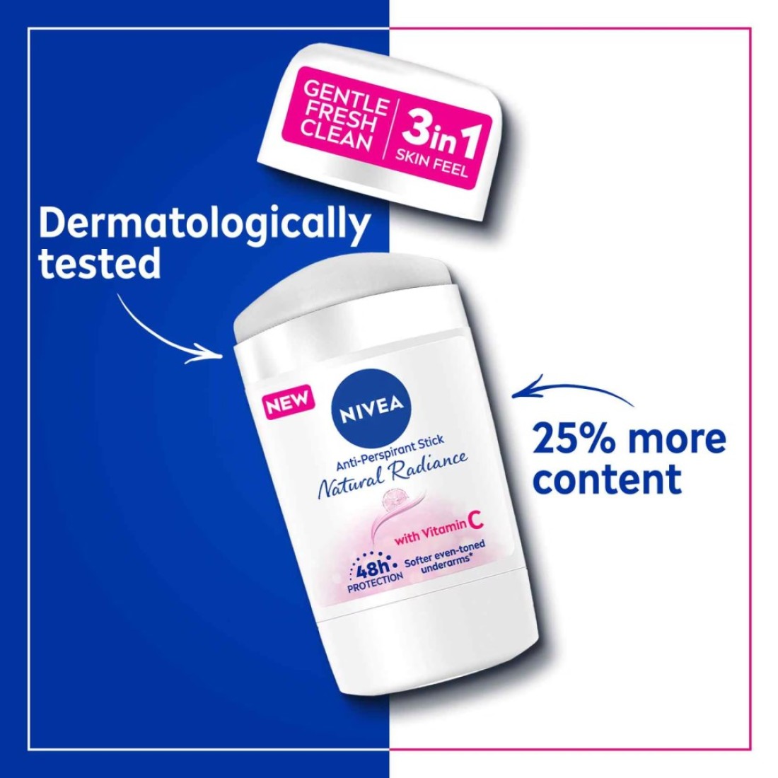 NIVEA Antiperspirant for Women Natural Radiance Stick 50ml Pack of 2