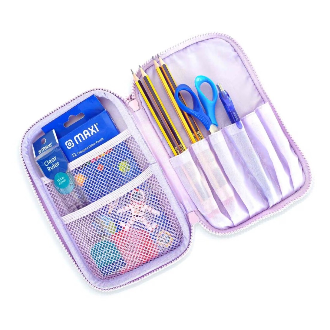 Maxi Double Zipper Pencil Case Stationery Kit Pink