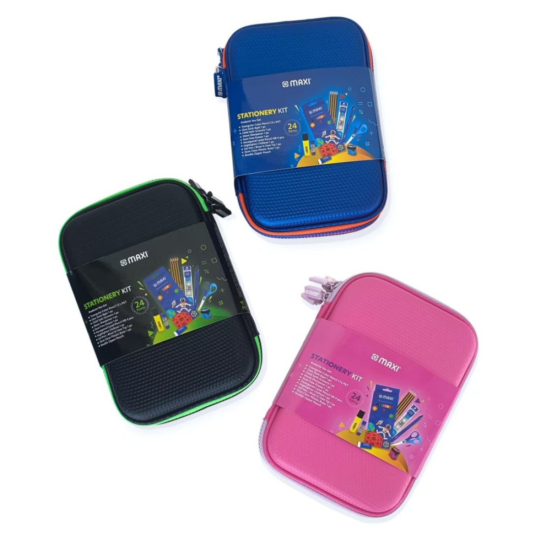 Maxi Double Zipper Pencil Case Stationery Kit Black