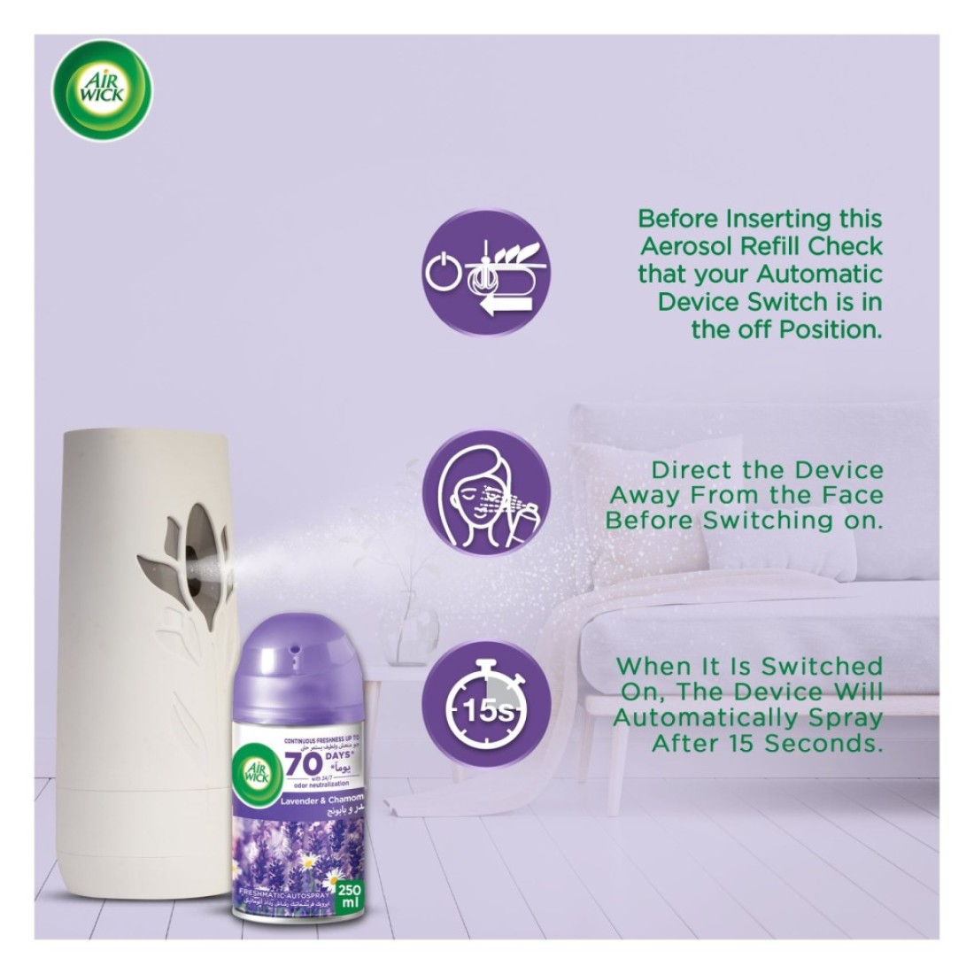 Airwick Freshmatic Autospray Refill, Lavender and Chamomile, 250ml Pack of 3