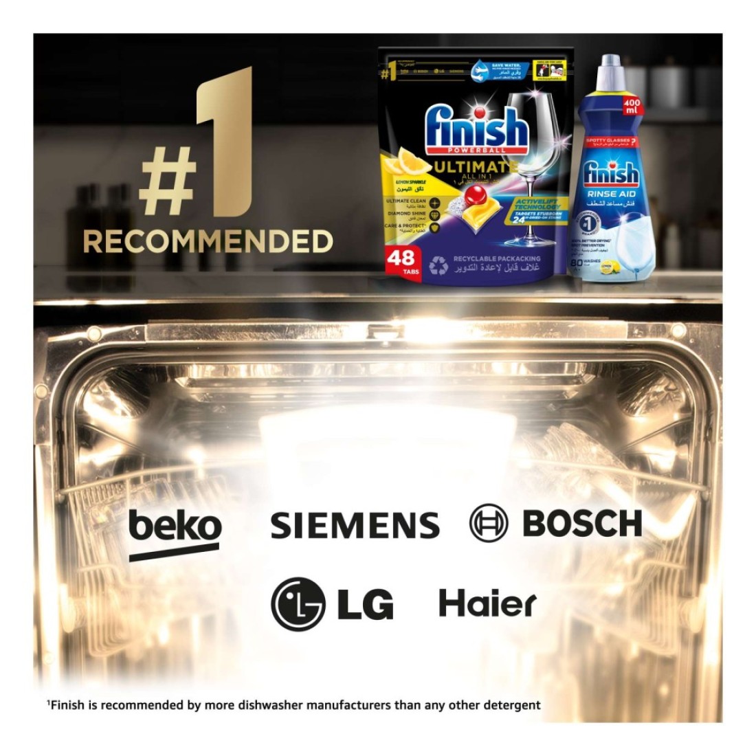 Finish Powerball Ultimate All-In-1 Dishwasher Lemon Sparkle 48 Tablets