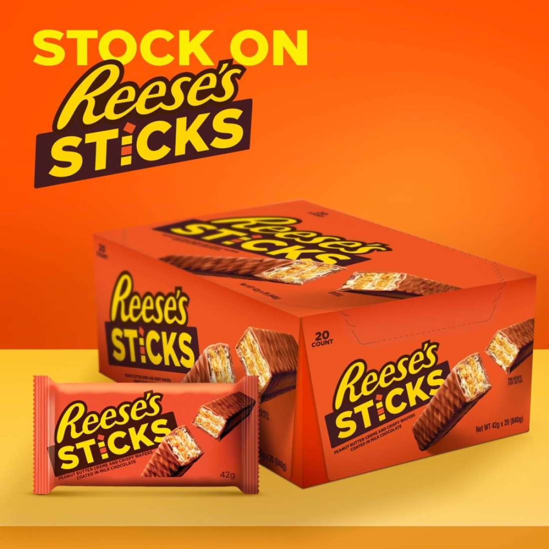 Reese&#39;s Stick Chocolate Flavour Coating Peanut Butter and Crispy Wafers, 42g Pack of 3