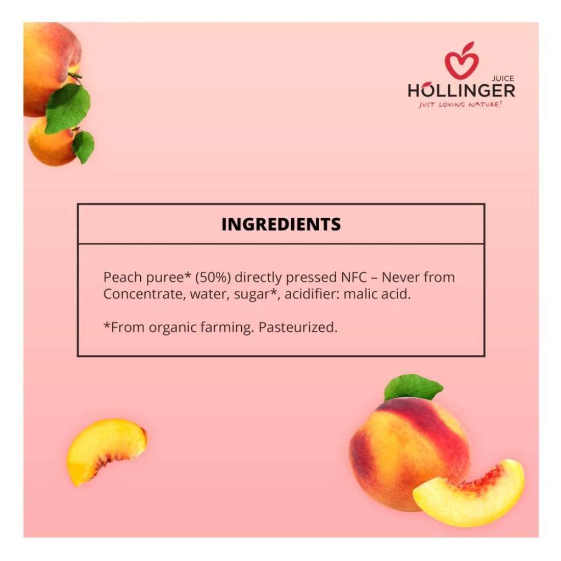 Hollinger Organic Peach Juice, 1L Pack of 2