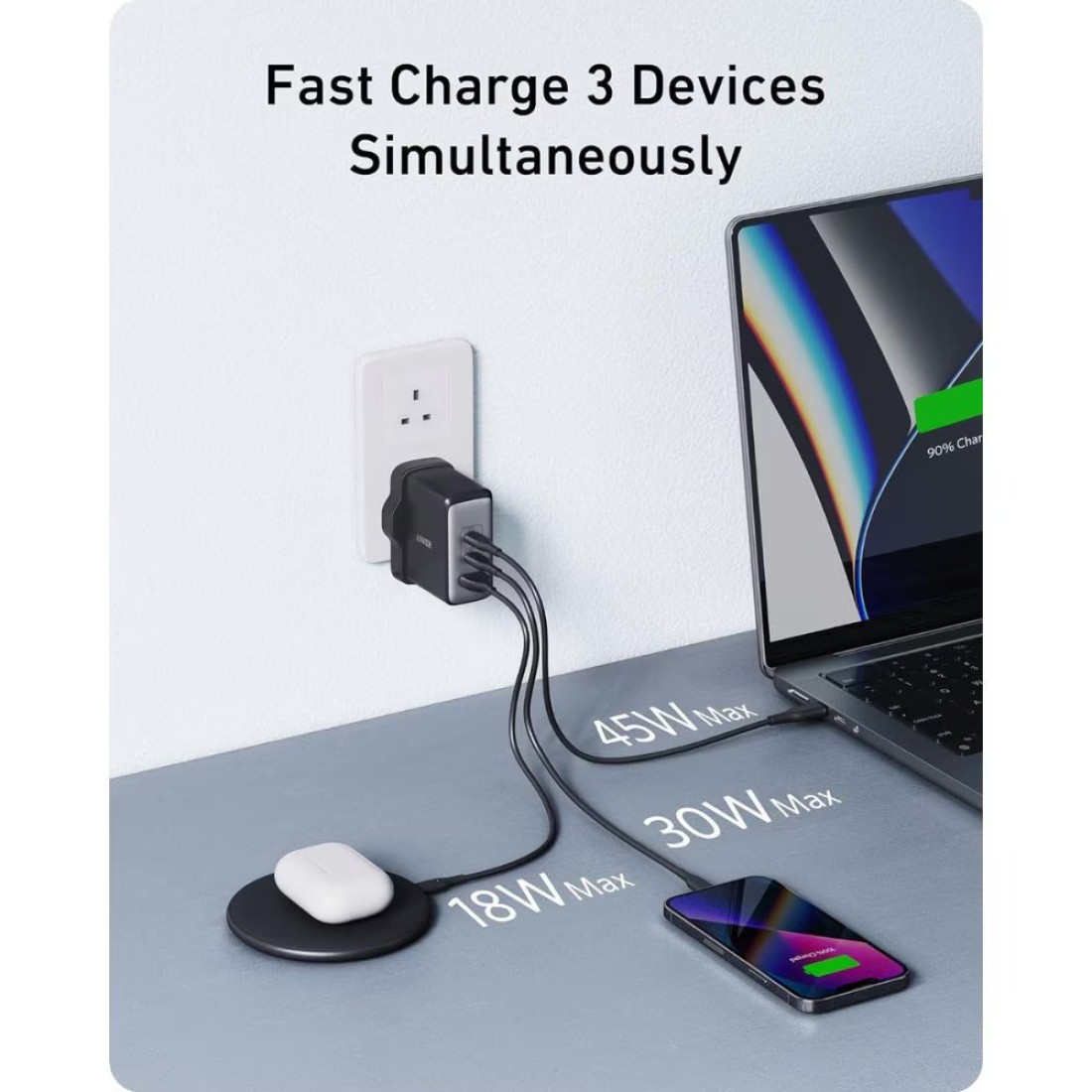 أنكر شاحن حائط نانو بمنفذ USB-C - أسود 100 واط