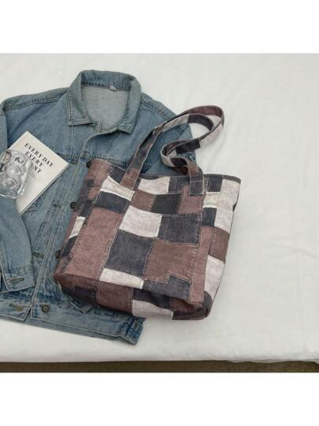 Canvas Denim Printed Tote Bag Multi Pockets Shoulder Handbag Fashion Denim Backpack For Women