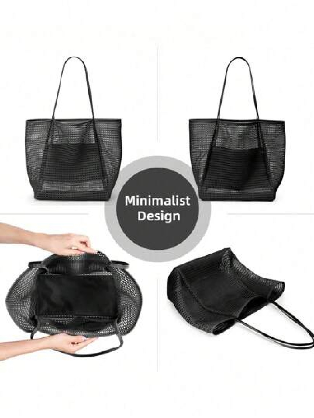 1pc Beach Mesh Tote Bag Casual Tote Bag Women Foldable Shoulder Handbag For Beach Picnic Vacation Large Capacity Waterproof Beach Bag Lightweight Foldable Beach Bag Portable Travel Bag Travel Essentia