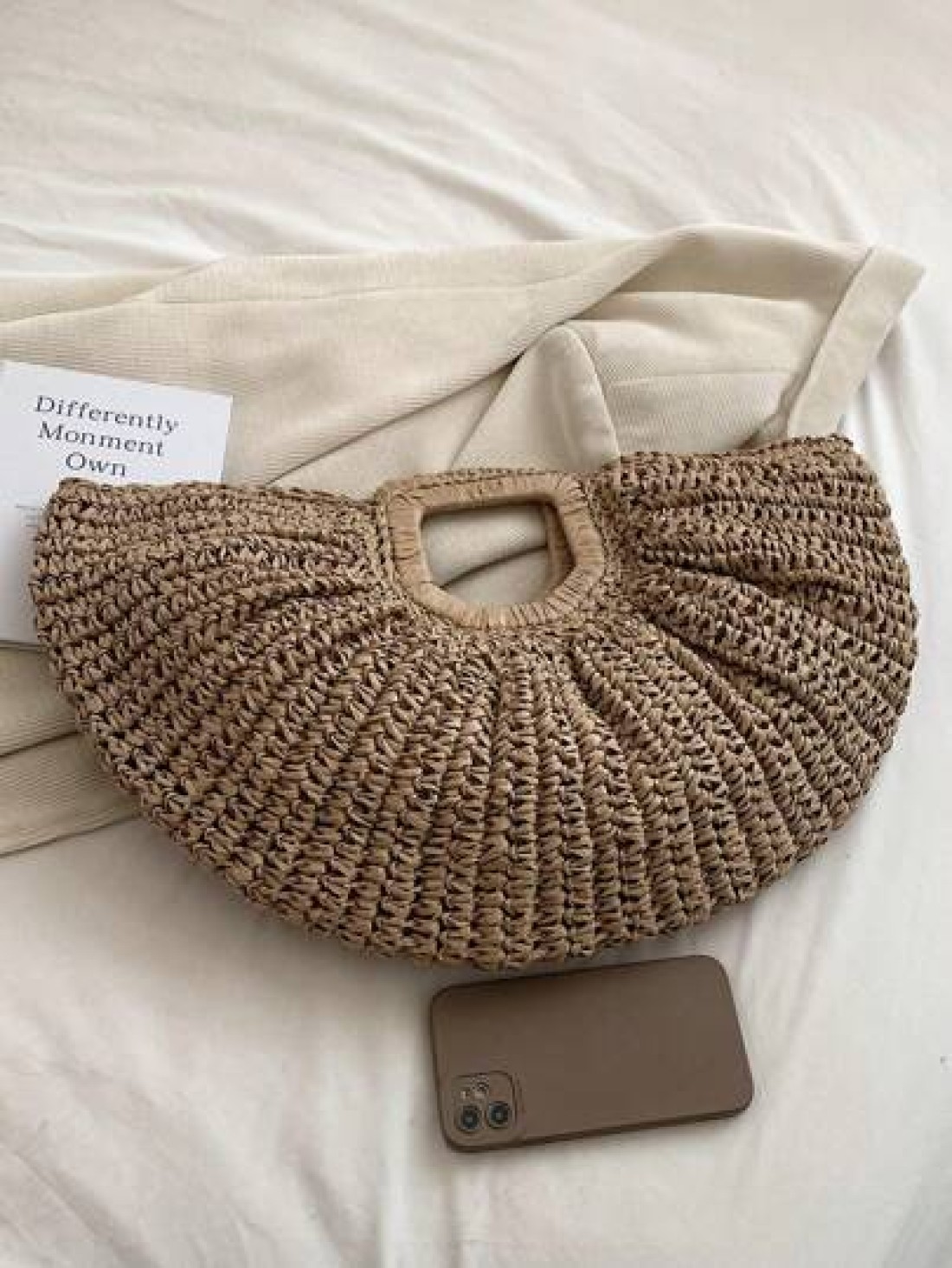 1pc Large Capacity Khaki Tote Bag Woven Straw Open Top Round Bag For Travel Vacation Beach Summer Straw Beach Bag For Women Vacation Essentials Perfectly Matching With Beach Accessories Women