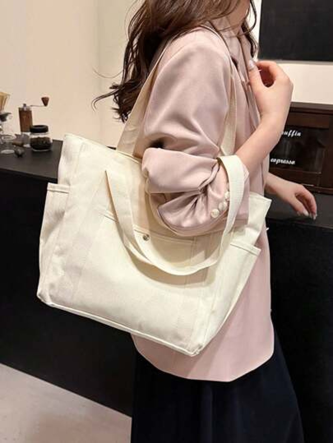 Multi Pocket Tote Bag For Women Canvas Bag With Handle Bag Large Capacity Purse Reusable Handbag Canvas Tote Bag Perfect For Daily Use And Travel Tote Bags For Students Multiple Compartments Perfect F
